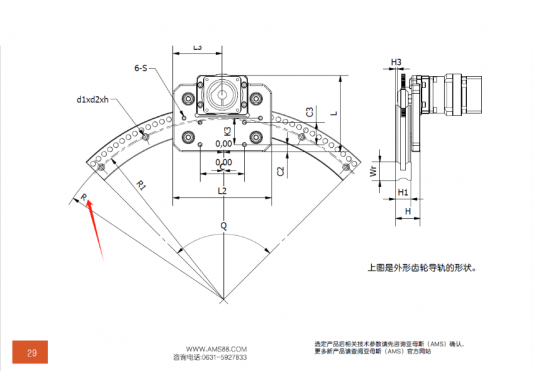 AMS(亞母斯）產(chǎn)品FDK圓弧齒輪導軌的半徑是內(nèi)圓弧還是外圓弧的半徑？